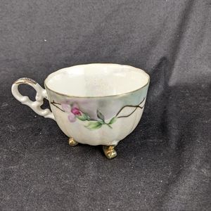 Vintage Lefton china habdpainted footed rose floral irridescent teacup
